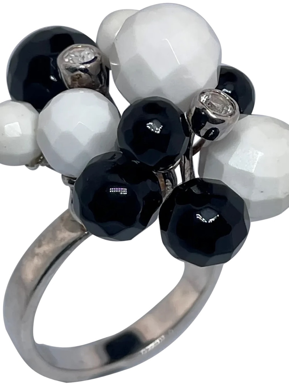 Sterling Women's faceted agate and black onyx cocktail ring size 7